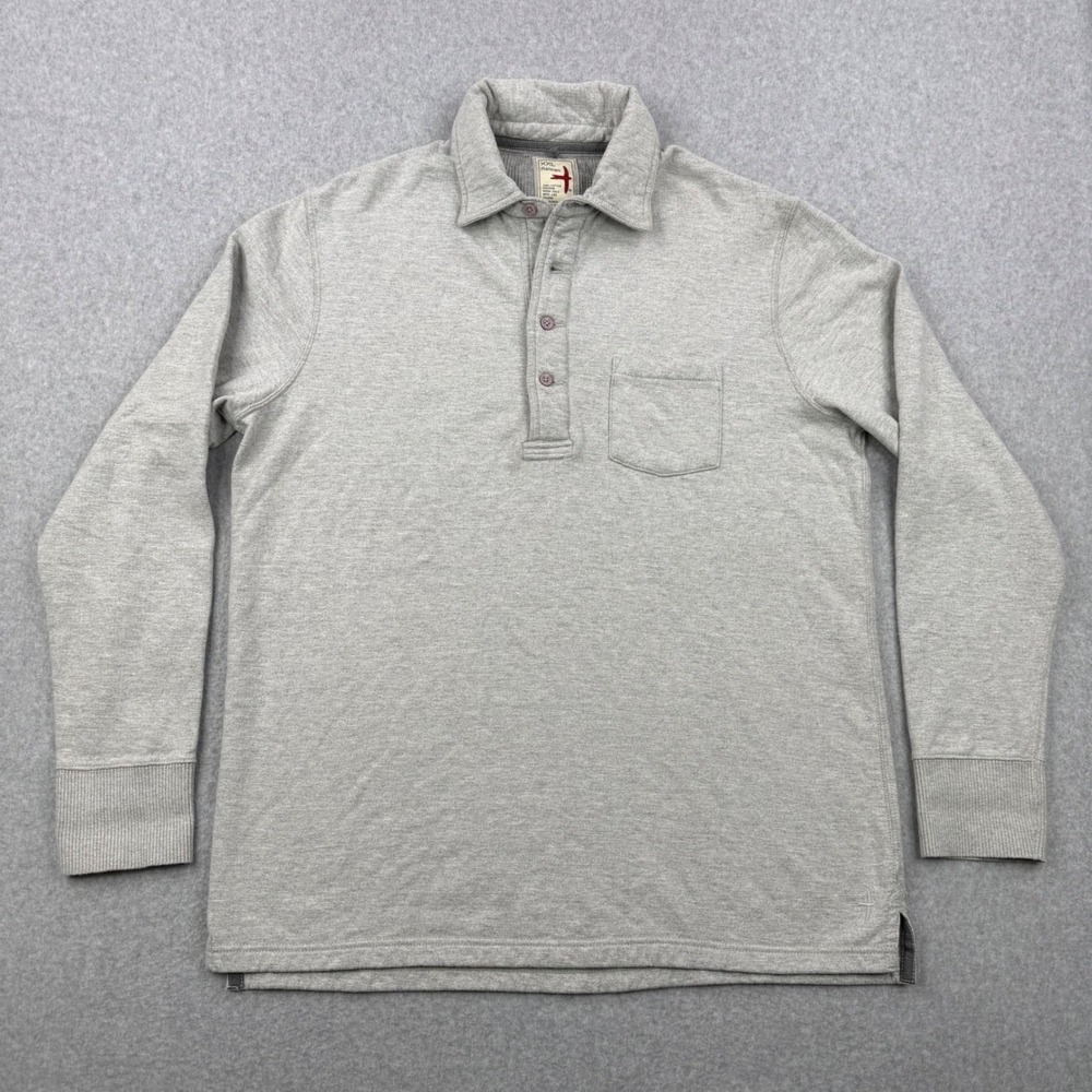 Relwen Shirt Mens XXL Gray Henley Polo Long Sleeve Waffle Knit Cotton Pocket‎